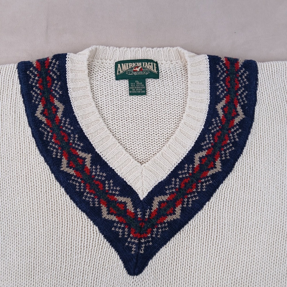 American Eagle XL Mens Sweater V Neck Cricket Chunky Knit 22x25 Vintage - Picture 2 of 14